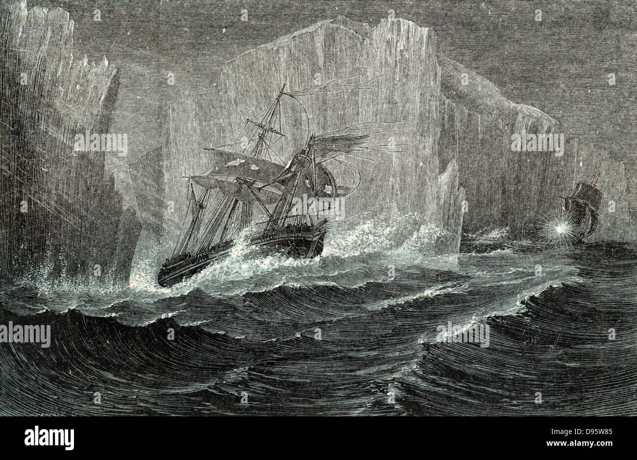 La "Erebus" et le "terrorisme" entre les icebergs. Sir John Franklin (1786-1847) officier de marine britannique et explorateur de l'Arctique a commandé l'expédition de 1845 de la 'navires Erebus' et 'terrorisme' pour rechercher le Passage du Nord-Ouest. Tous les membres de l'expédition ont péri. Chromoxylograph de 'le monde polaire' par g Hartwig (Londres, 1874). Banque D'Images