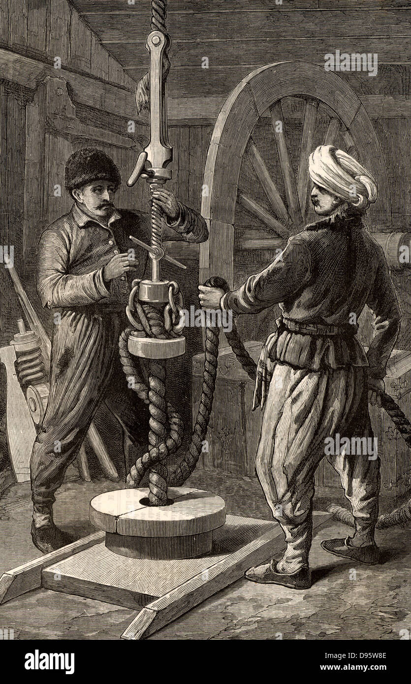 Plate un puits dans le pétrole de Bakou de l'ouest de l'Azerbaïdjan. Gravure tirée de 'l'Illustrated London News' (Londres, 12 juin 1886). Banque D'Images