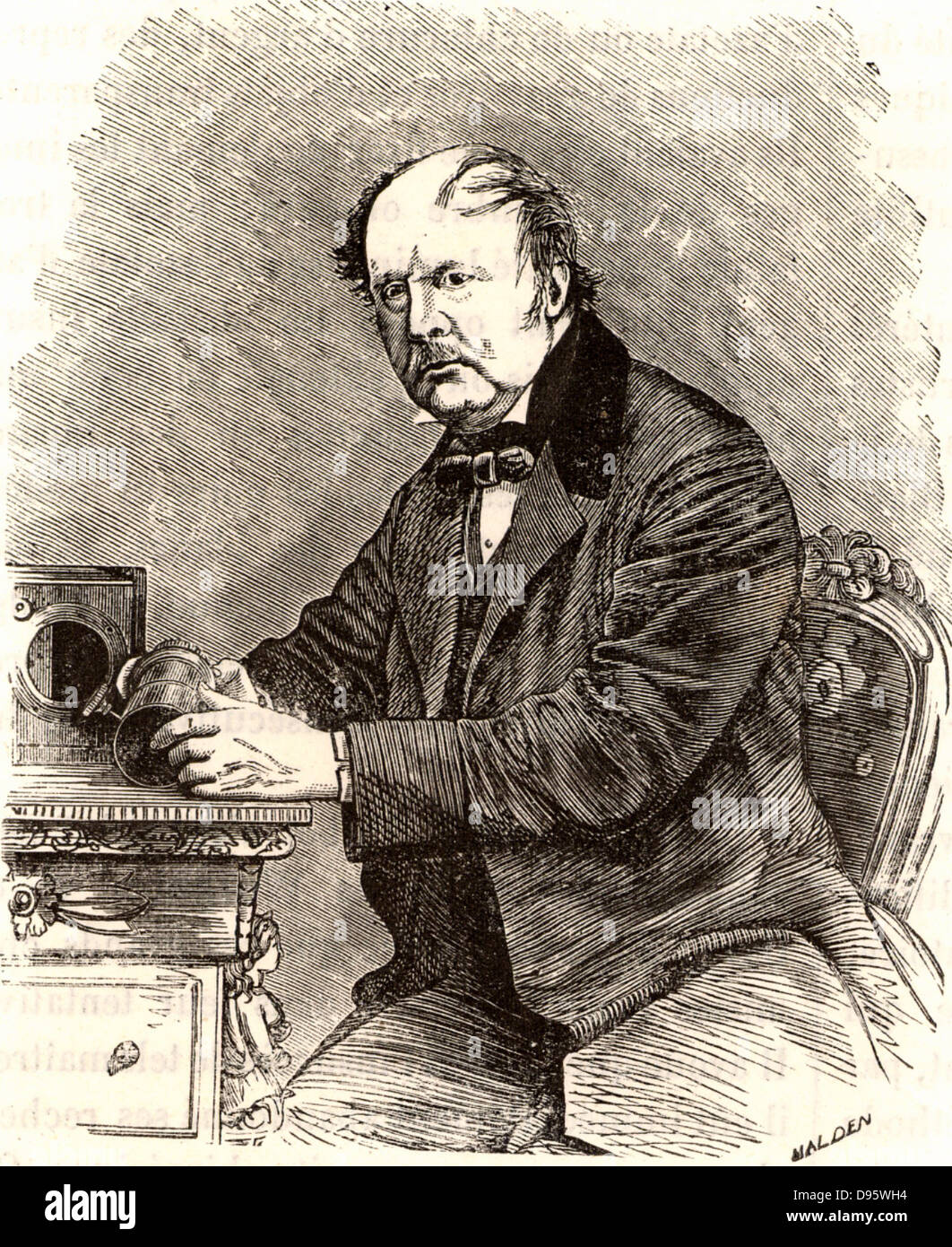 William Henry Fox Talbot (1800-1877) de l'abbaye de Lacock, Wiltshire. Physicien et mathématicien anglais, pionnier dans le domaine de la photographie. En 1841, il a breveté le calotype processus qui produit un négatif depuis plusieurs exemplaires qui pourraient être réalisés. Il est l'un des premiers à déchiffrer les inscriptions cunéiformes de Ninive. Gravure tirée de 'Les merveilles de la Science de Louis FIGUIER (Paris, c1870). Banque D'Images