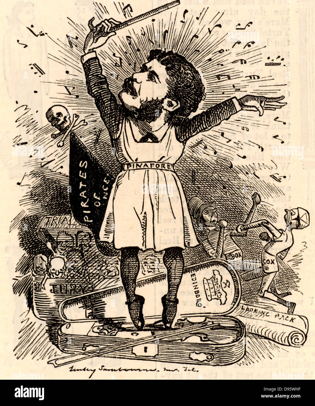 Seymour Arthur Sullivan (1842-1900), compositeur, chef d'orchestre et musicologue qui a eu une longue collaboration avec vous Schwenck Gilbert qui a produit la Savoie opéras légères (1877-1896). Linley Sambourne Cartoon par Edward dans la série de portraits de fantaisie du poinçon de 'Punch' (Londres, 30 octobre 1880). Banque D'Images