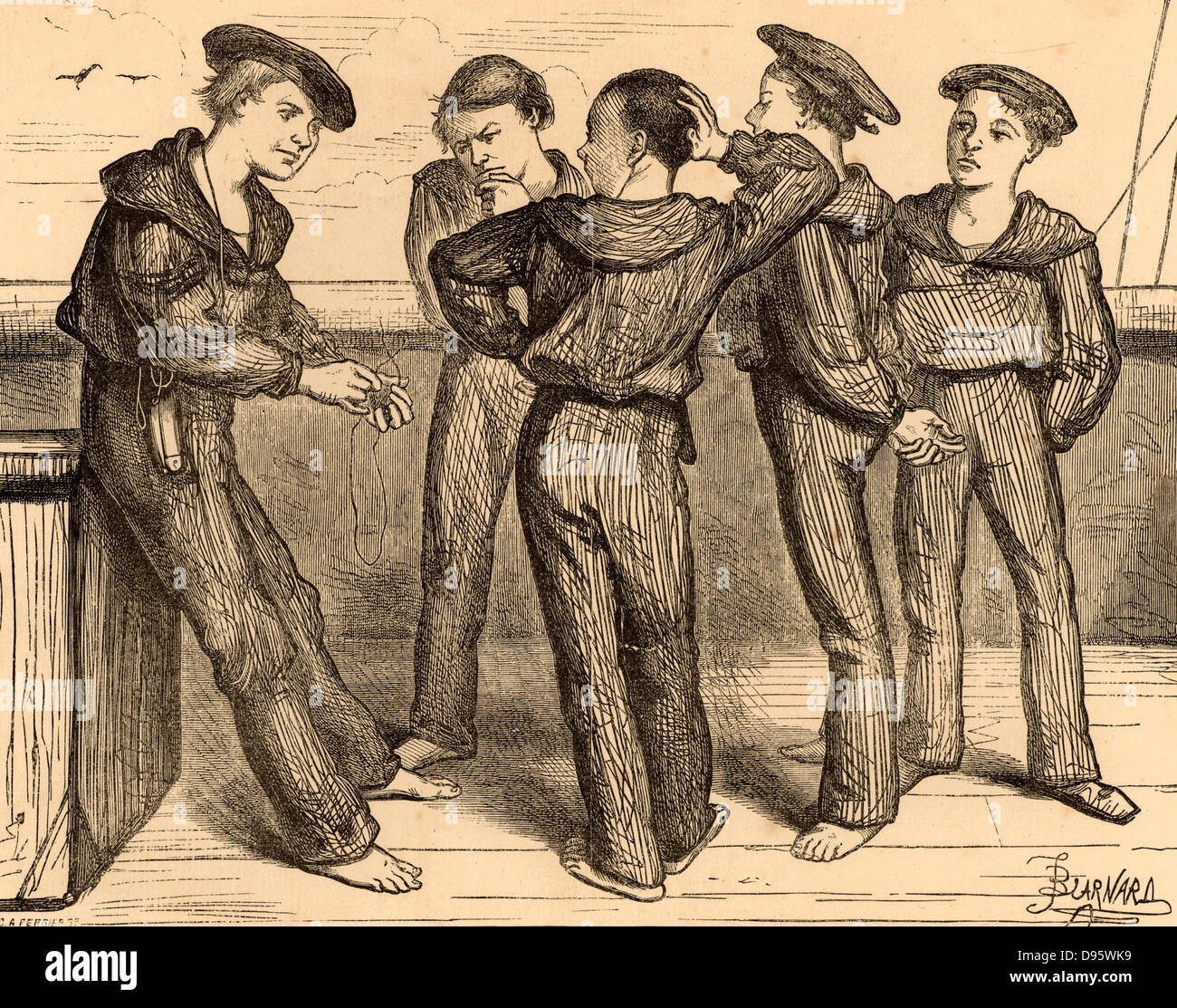 2 Nobody's Children' : l'article manufacturé. Les garçons démunis sauvé de la rues de Londres d'être formés pour être les marins sur la formation navale navire 'Chichester'. Illustration par Frederick Barnard (1846-1896) de 'Cassell's Magazine' (Londres, c1867). Banque D'Images