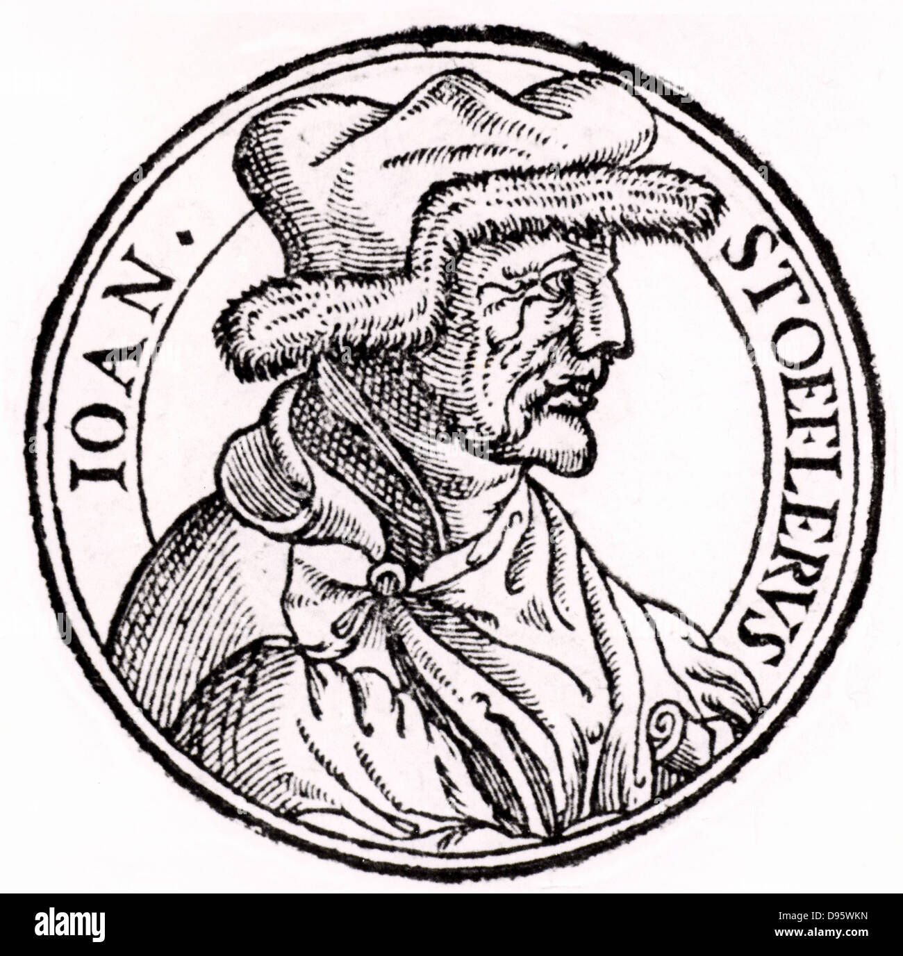 Johannes Stoeffler ou Stofler (1452-1531) mathématicien, astronome, astrologue, d'instruments et d'enseignant. Professeur de mathématiques et d'astronomie de Tubingen à partir de 1507. Sont morts de la peste. Portrait de son 'Calendarum Romanum Magnum' (Oppenheim, 1518) Banque D'Images