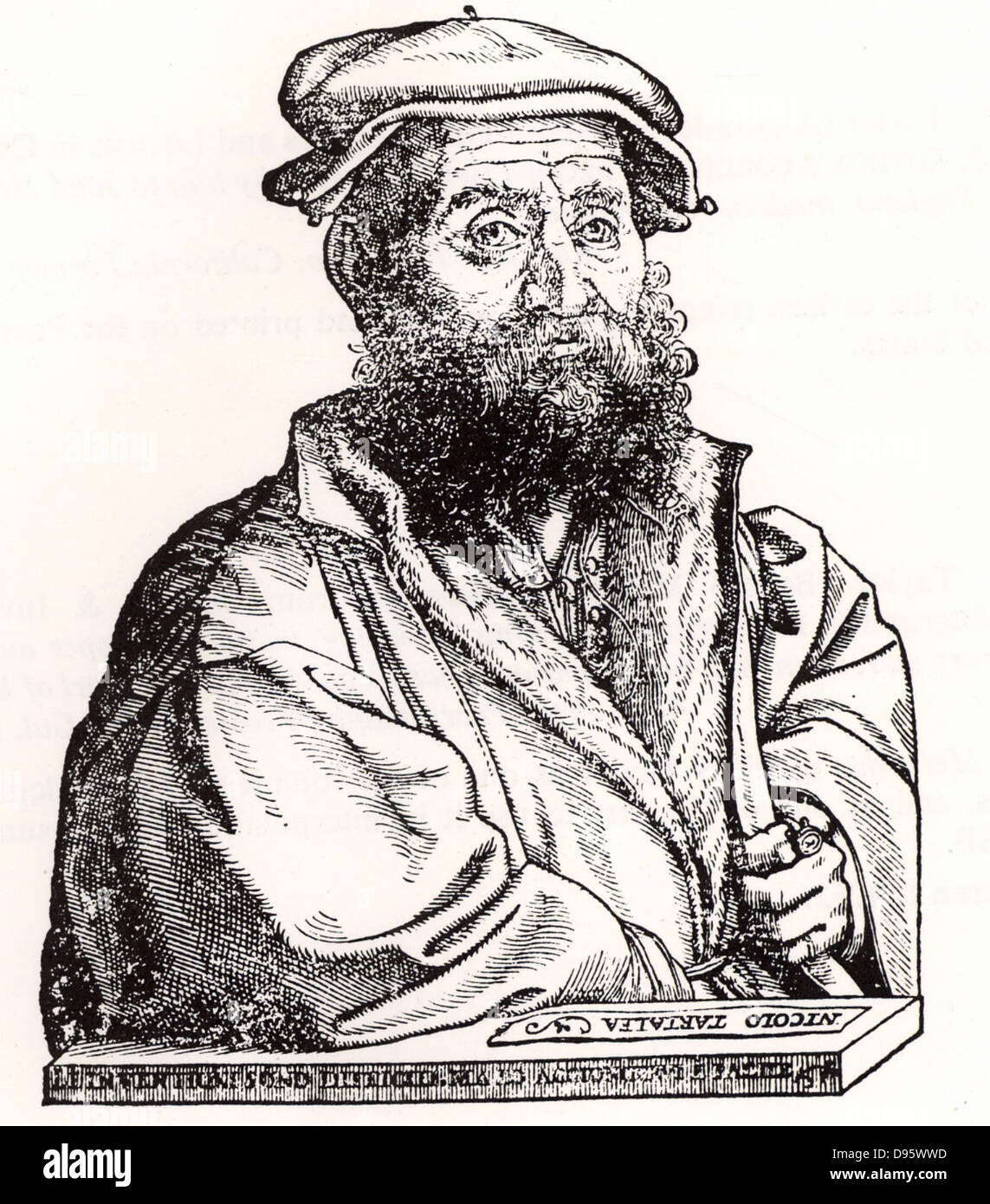 Nicocolo Fontana Tartaglia (1499-1557) mathématicien et ingénieur italien. Page de titre de la première partie de son "traité général numeri di misure et' (Venise, 1556). Banque D'Images