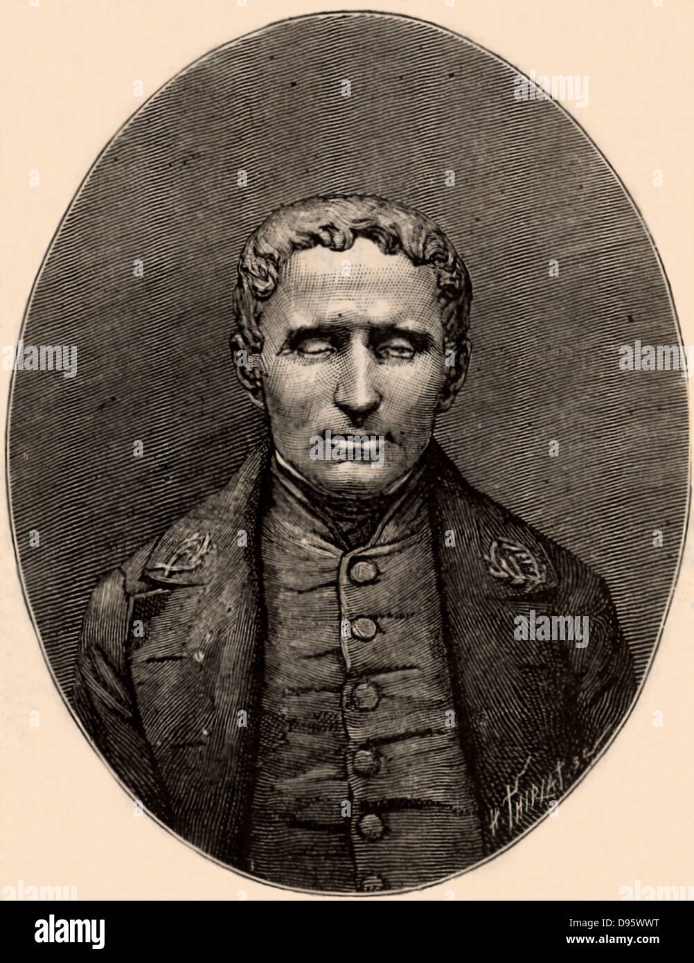 Louis Braille (1809-1852) pédagogue française et de l'inventeur d'un système de lecture et d'écriture pour les aveugles en utilisant des points en relief sur papier. Le Braille a été éblouis dans un accident d'enfance. Gravure tirée de 'La nature' (Paris, 1887). Banque D'Images