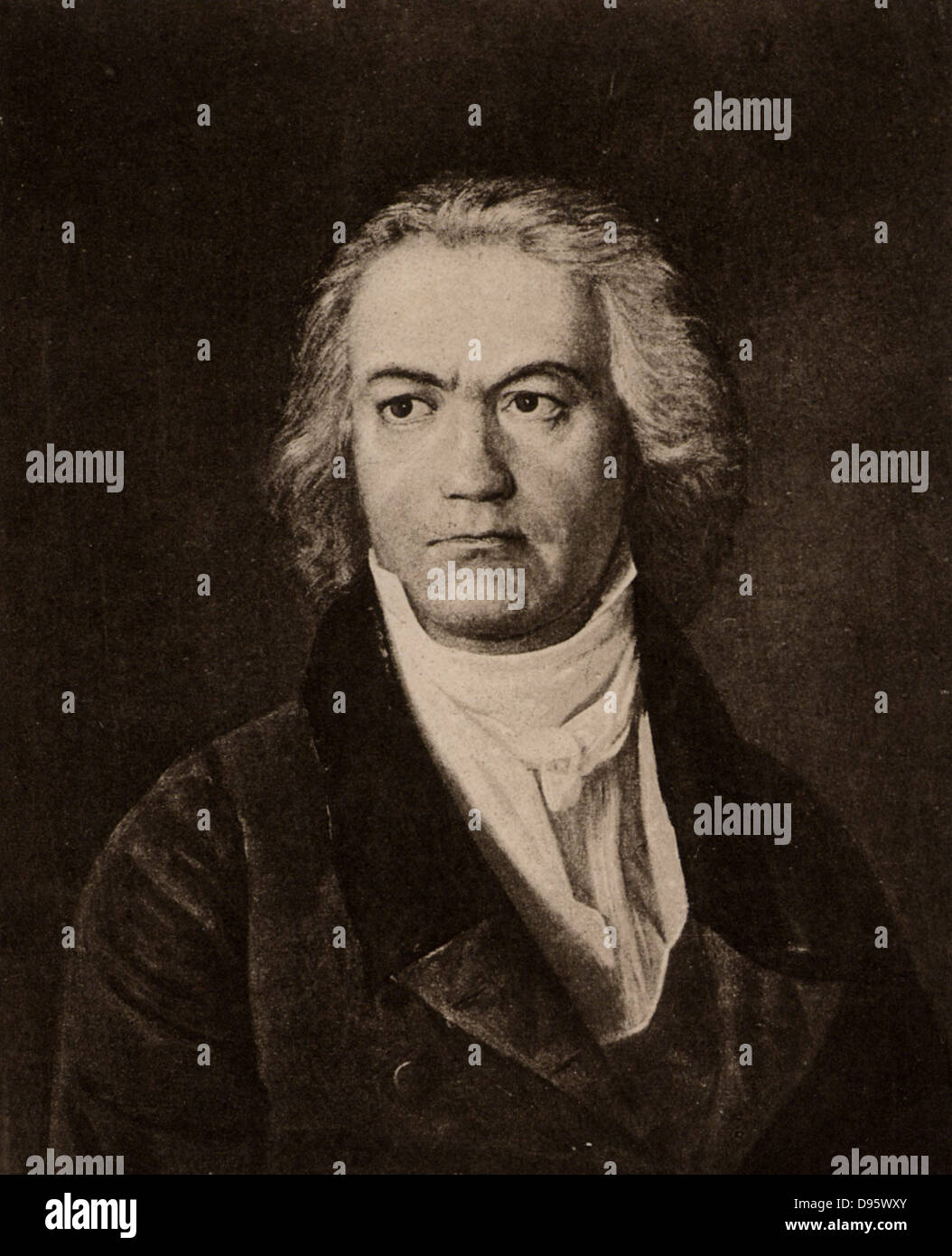 Ludwig van Beethoven (1770-1827) compositeur allemand, un pont entre les styles classique et romantique. Lithographie. Banque D'Images
