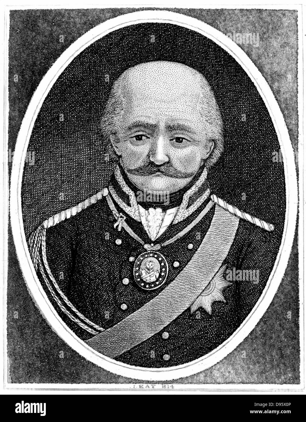 Leberech Gebbard Von Blucher (1742-1819) général prussien. Contribution importante à la victoire de Wellington à Waterloo. Gravure par John Kay, 1814 Banque D'Images