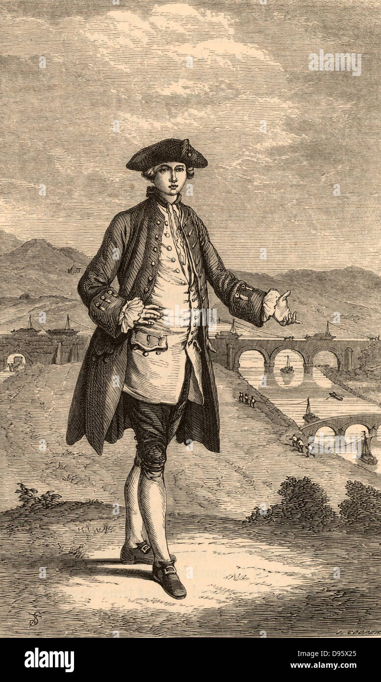 Francis Egerton, 3e duc de Bridgewater (1736-1803) French nobleman et propriétaire de mines qui a commandé la construction de la Bridgewater. Le duc comme un jeune homme. Dans l'arrière-plan est l'aqueduc Barton portant le canal sur la rivière Irwell. Gravure tirée de ''Vie de l'Engineers' par Samuel Smiles (Londres, 1862). Banque D'Images