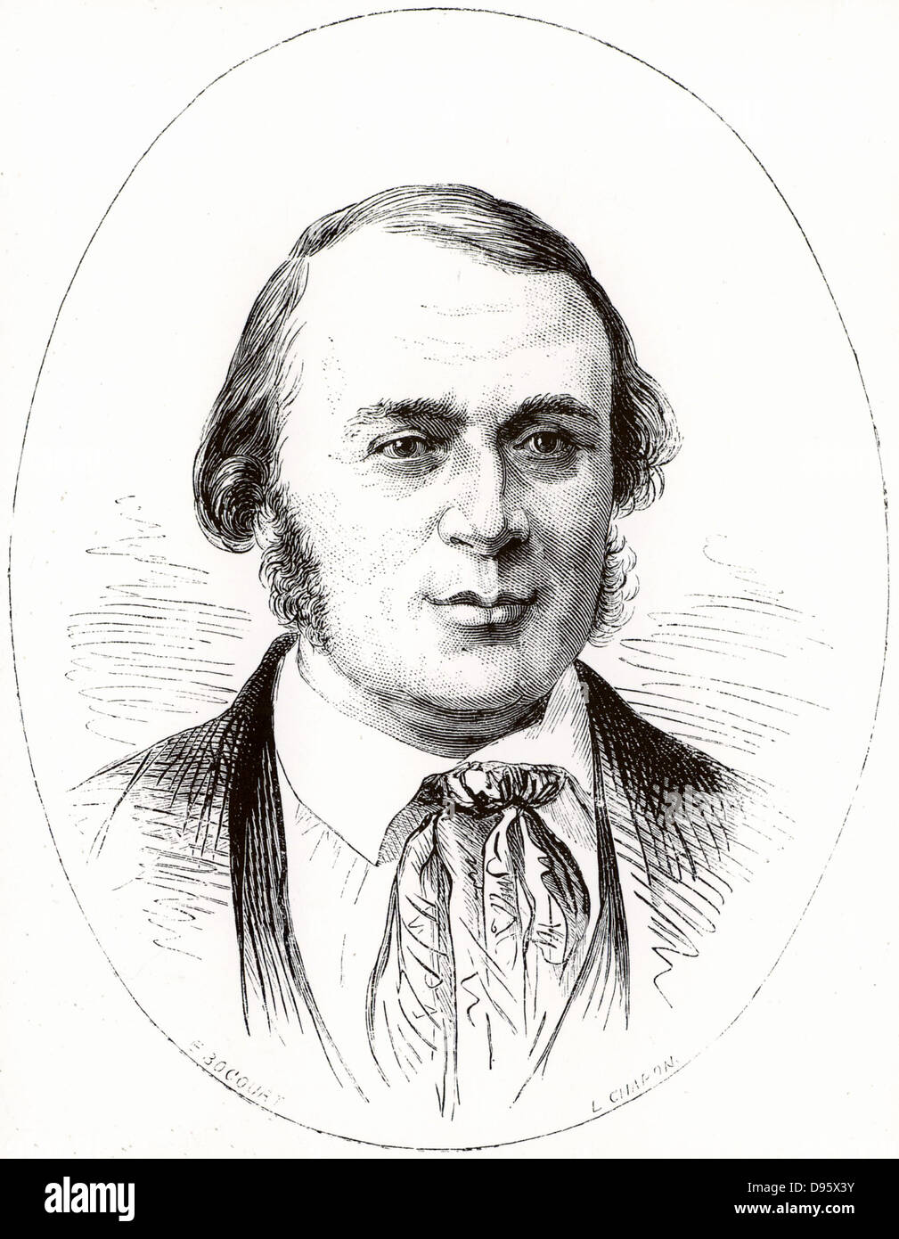 (Jean ) Louis (Rodolphe) Agassiz (1807-1873), naturaliste américain né en Suisse et glaciologue à l'âge de 40 ans. Gravure tirée de 'La nature' (Paris, 1874). Banque D'Images