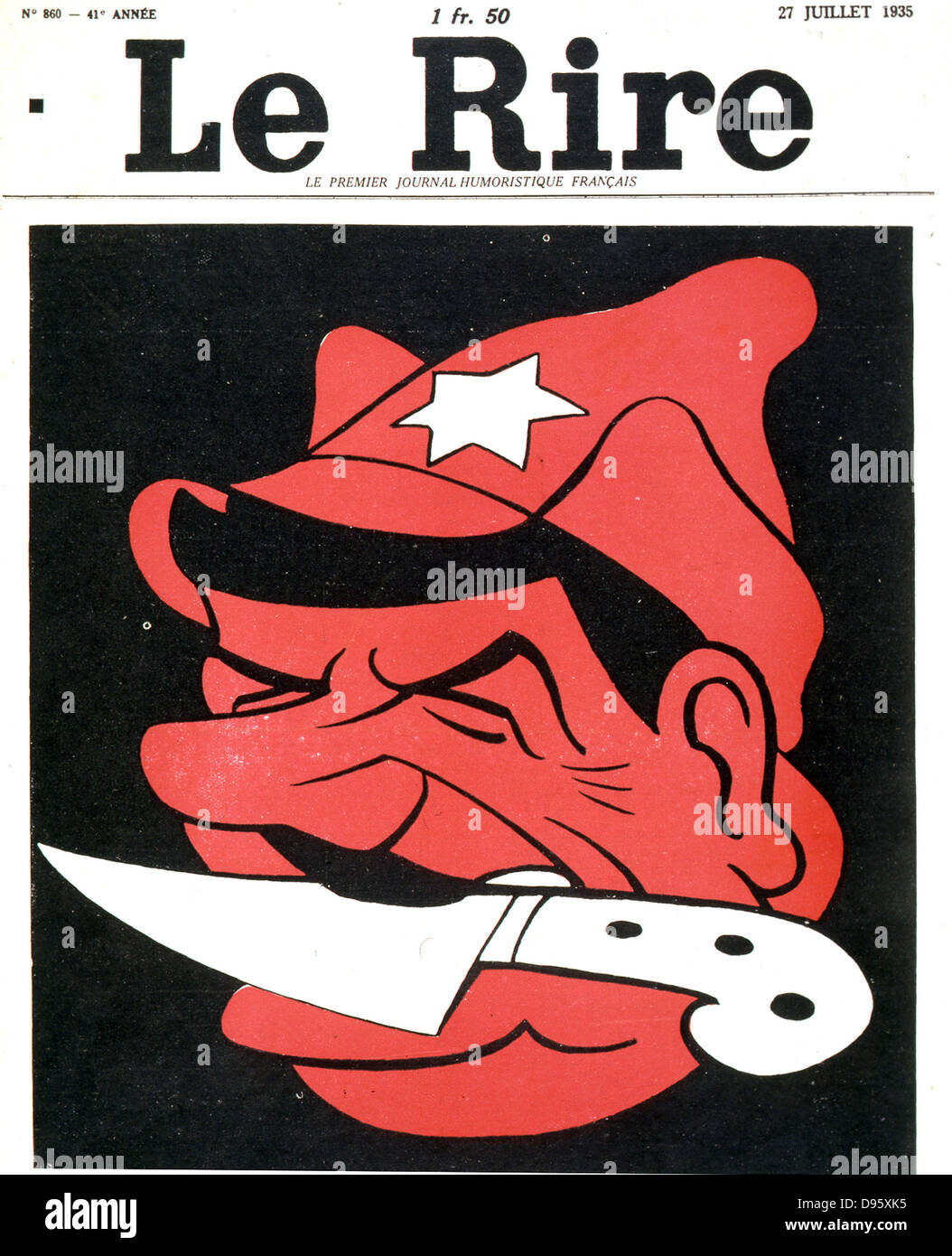 L'homme avec un couteau entre les dents'. Caricature d'un Anti-Stalin "Le Rire", Paris, 27 juillet 1935. Banque D'Images