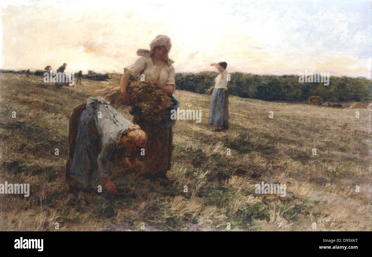 Gleaners au coucher du soleil (1889). Artiste, Leon Autustin L'HERMITTE (1844-1925). Collection privée. Banque D'Images