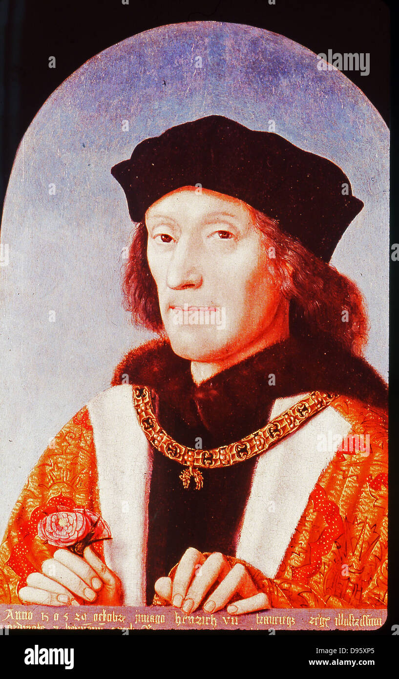 Henry VII Tudor (1457-1509) premier roi d'Angleterre à partir de 1485. Défait Richard III au Bosworth Field le 22 août 1485, la bataille qui a mis fin à la guerre des Deux-Roses. Michiel Sittow portrait en 1505 (1458-1525). Banque D'Images