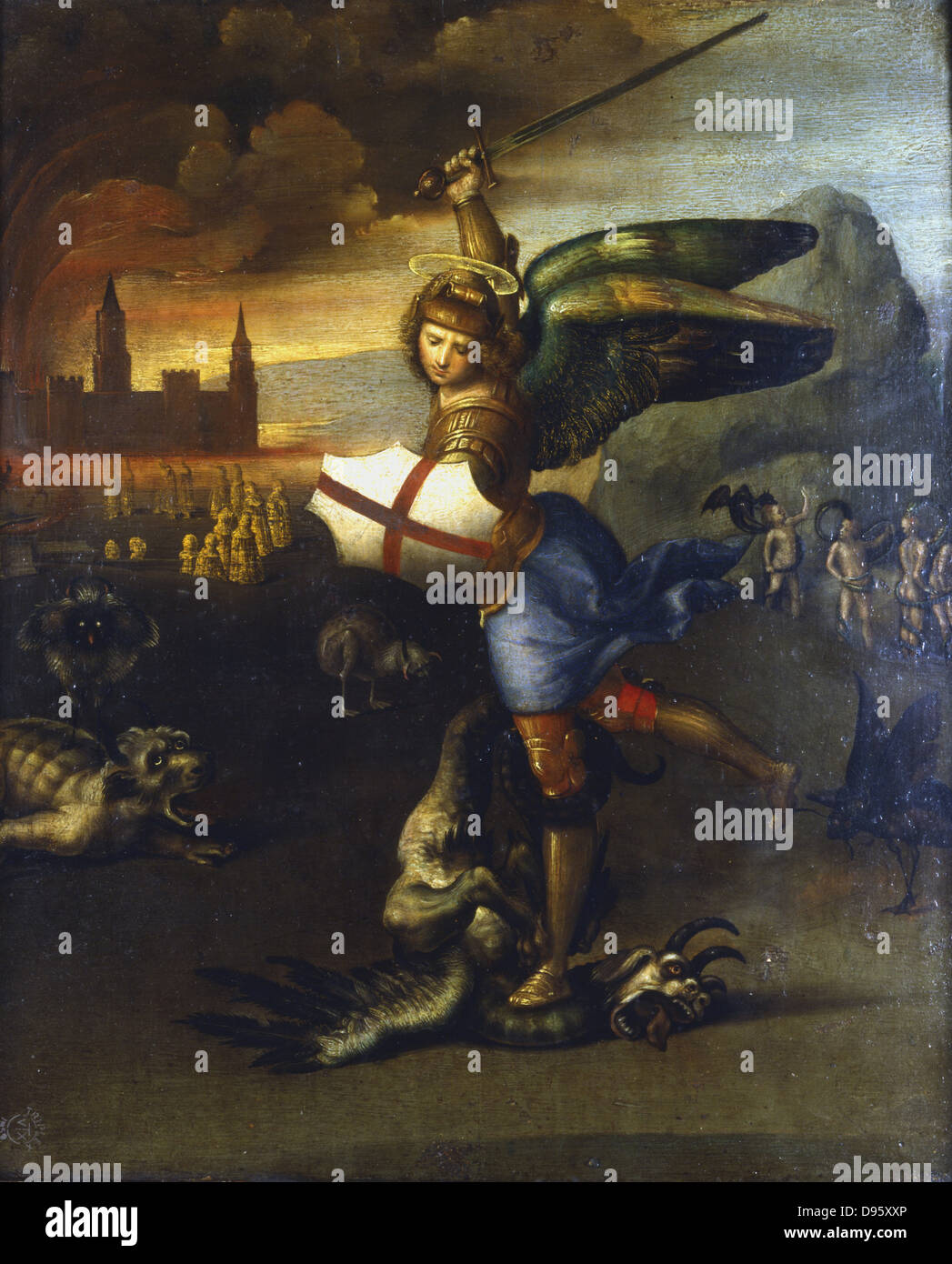 St Michel Archange. Raphael (1483-1520), artiste italien. Louvre, Paris Banque D'Images