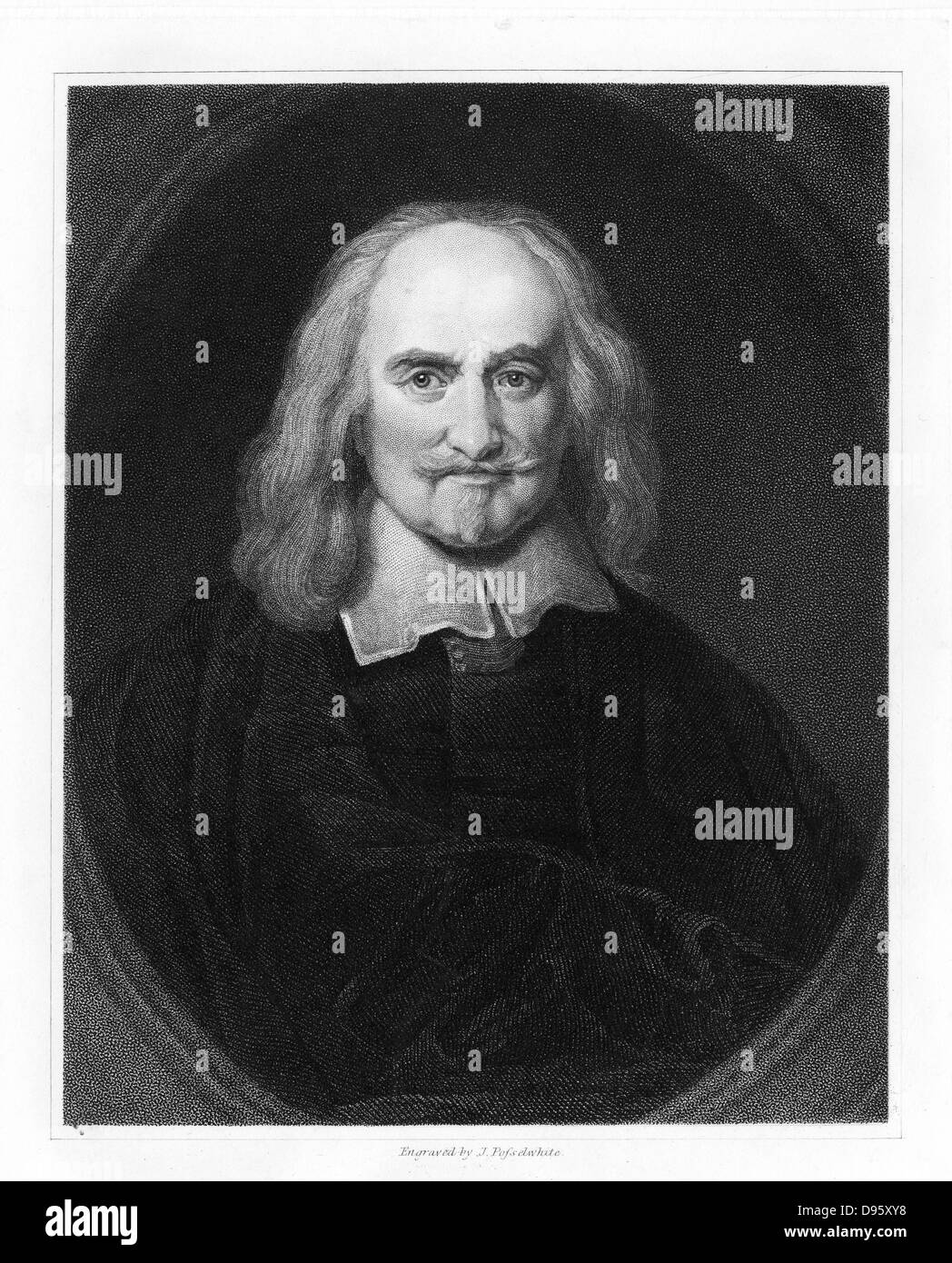 Thomas Hobbes (1588-1679) philosophe politique anglais, né à Malmesbury, Wiltshire. Soutenu pour règle absolue. La gravure. Banque D'Images