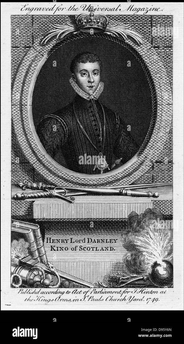 Henry Stuart, duc d'Albany, connu sous le nom de lord Darnley (1545-1557), petit-fils de Margaret Tudor, second mari de Marie, Reine des Écossais, et le père de Jacques I et VI. Gravure de 1749 qui prétend qu'il était roi d'Écosse. Banque D'Images