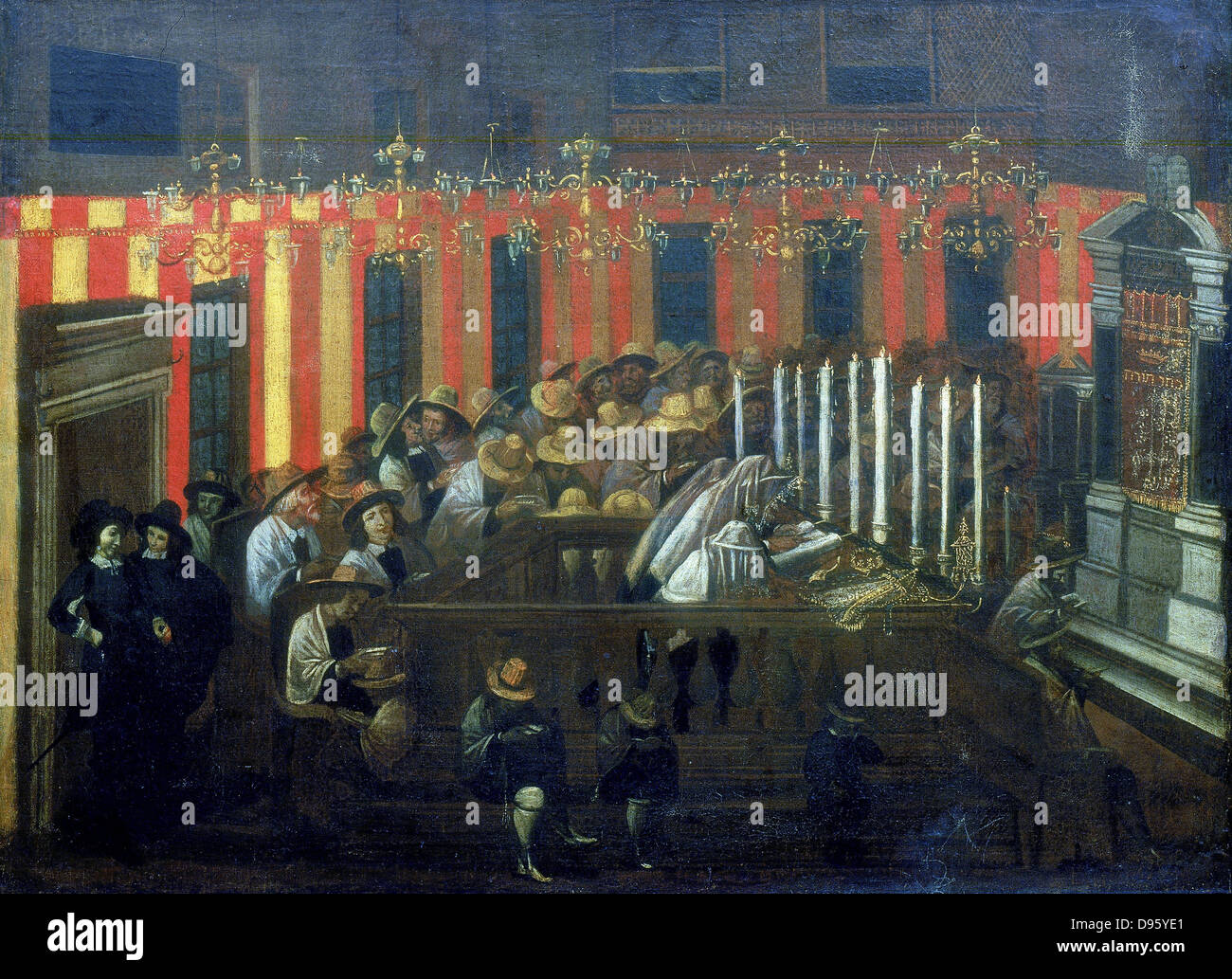 Synagogue de l'intérieur durant la prière. École italienne du xviie siècle. Huile sur toile. Collection privée. Banque D'Images