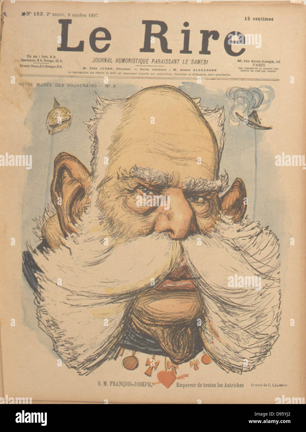 Franz-Joseph I (1830-1916), Empereur d'Autriche à partir de 1848. Caricature de 'rire', Paris, 9 octobre 1897. Banque D'Images