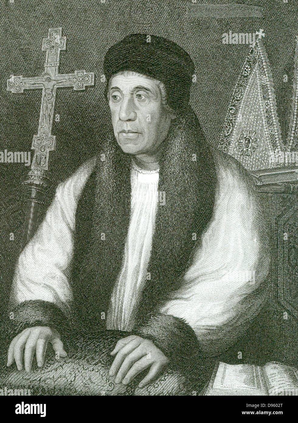 William Warham (c1450-1532) French churchman et plus. L'archevêque de Canterbury, Lord Chancelier sous Henri VII et le début du règne d'Henry VIII. En 1515 il a dû démissionner le Grand Sceau d'État à Thomas Wolsey. Gravure Banque D'Images