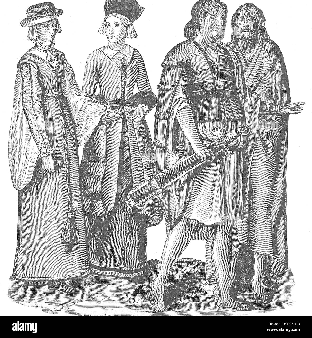 Des hommes et des femmes irlandais dans le temps d'Elizabeth I. 16e siècle. Banque D'Images
