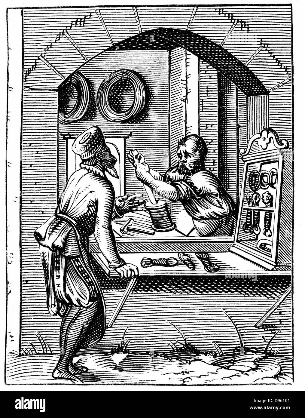 Travailleur sur le fil. À partir de la 16e siècle gravure sur bois par Jost Amman. Banque D'Images