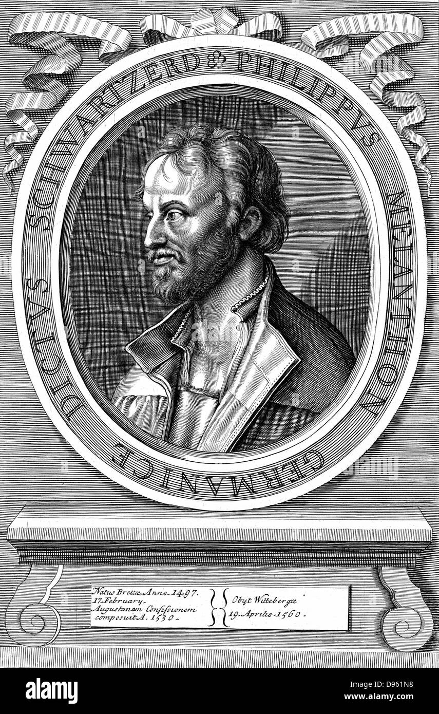 Philip Schwarzerd Melancthon (1497-1560), réformateur protestant allemand. 18ème siècle gravure originale après la ressemblance par Dürer. Banque D'Images