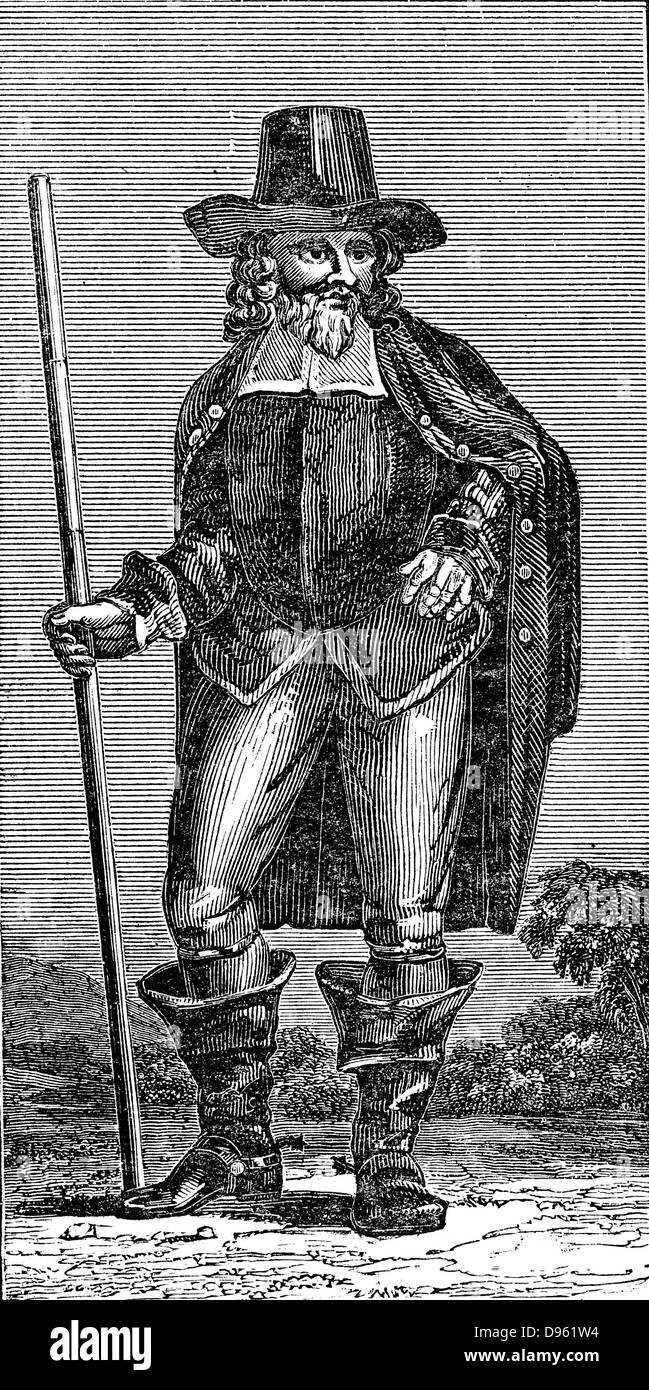 Mathew Hopkins (d1647) Sorcière-finder de Manningtree, Essex, Angleterre. En 1645 Hopkina avait 60 personnes exécutées pour sorcellerie en Essex. Il tomba sous le soupçon lui-même et a été "wum' comme une sorcière. Il a lancé de façon a été reconnu coupable et exécuté. Gravure sur bois vers 1830. Banque D'Images