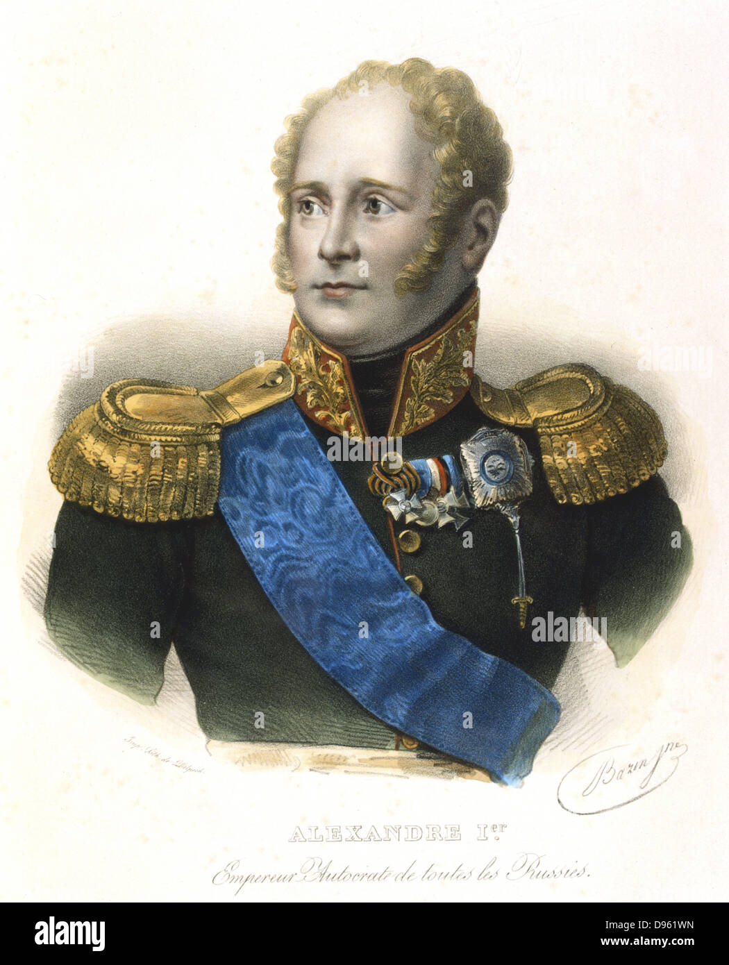 Alexandre I (1777-1825), Tsar de Russie à partir de 1801. Lithographie couleur c.1830 Banque D'Images