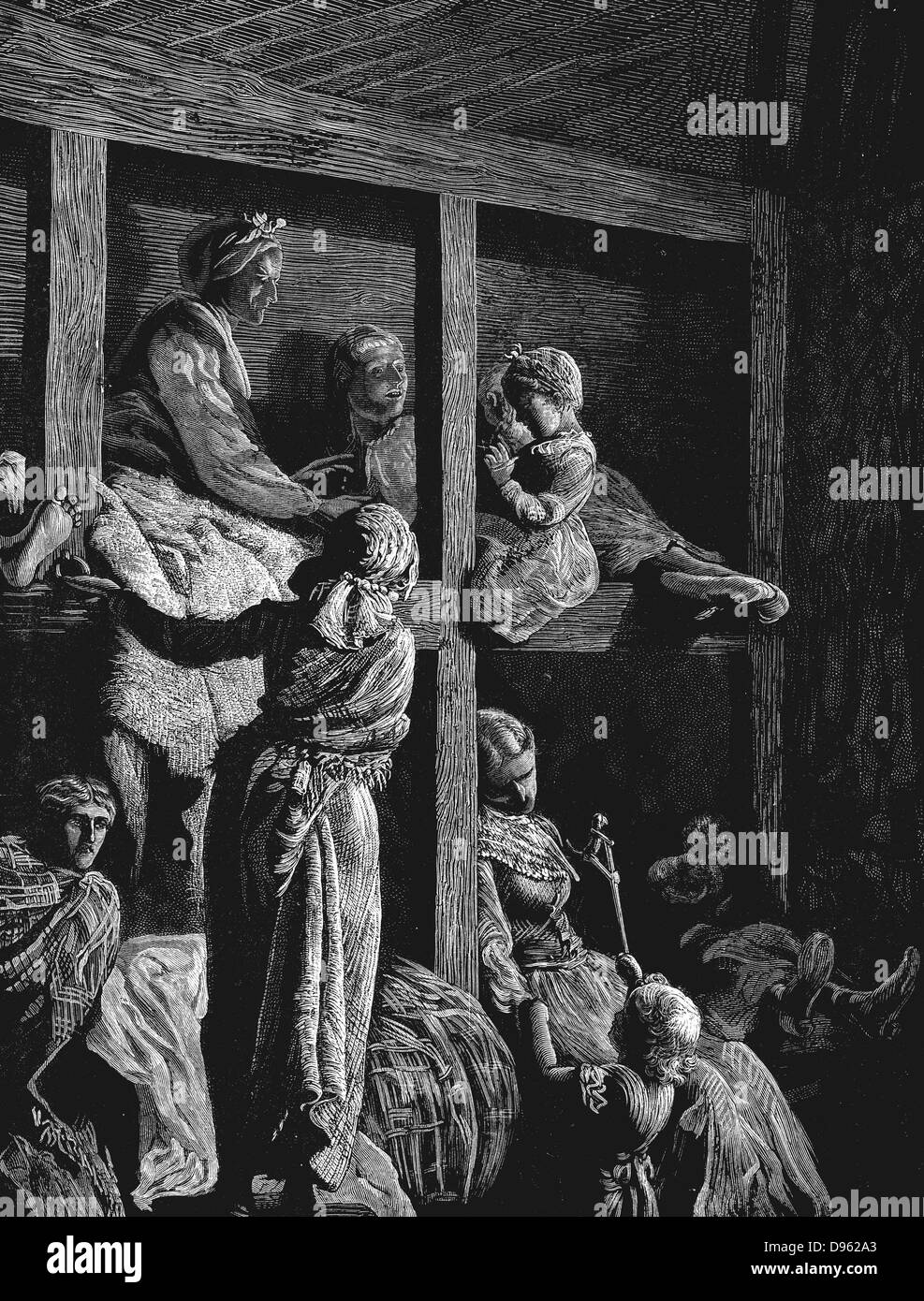 Les émigrants britanniques sur le chemin de l'Amérique en tant que passagers de l'entrepont. À partir de 'l'Illustration', Londres, mars 1870. La gravure sur bois Banque D'Images