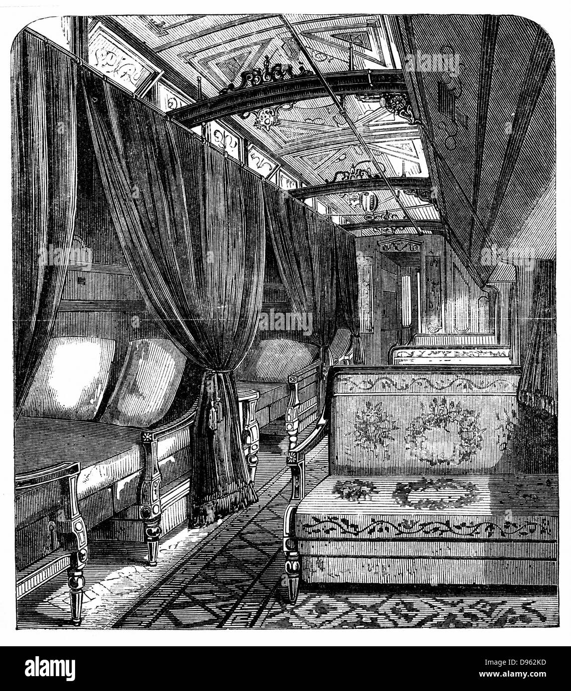 Voiture-lits Pullman sur l'Union Pacific Railroad c1869. La gravure sur bois Banque D'Images