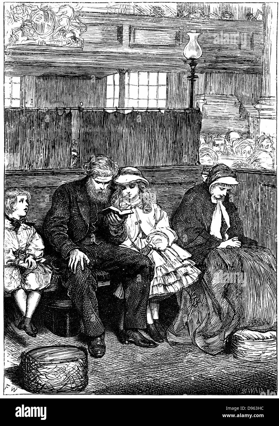 Au service de l'église le dimanche en famille dans leur fort Pew. La gravure sur bois à partir de 'Le Cornhill Magazine', Londres, 1862. Banque D'Images