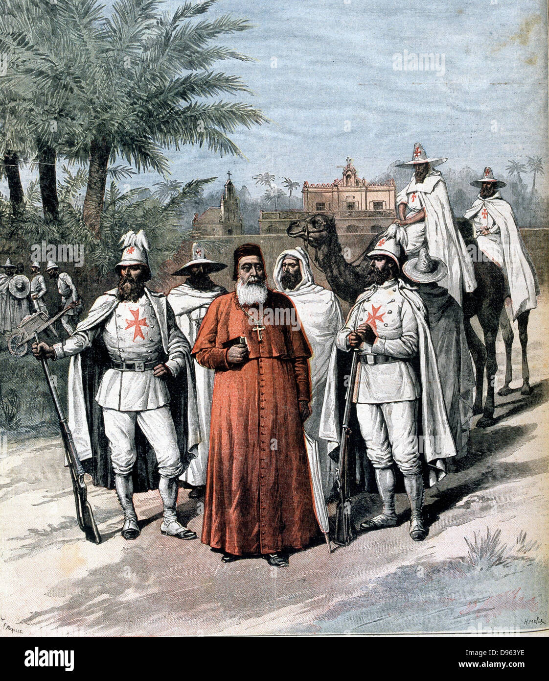 Le Cardinal Lavigerie (1825-1892) et certains de sa bande de Pères Blancs qui ont consacré leur vie à la cause de l'abolition du commerce des esclaves en Afrique centrale. Fondée Anti-Slavery Society, 1888. À partir de 'Le Petit Journal', Paris, le 15 décembre 1891. Banque D'Images