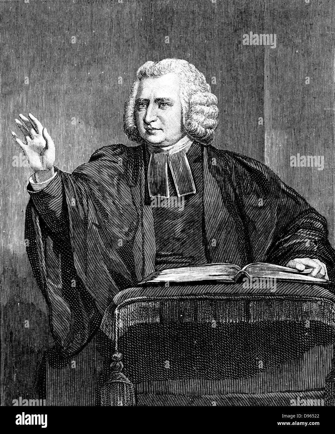 Charles Wesley (1707-88) prédicateur et écrivain anglais de l'hymne. Frère de John Wesley (1703-1791). Parmi les plus de 5 500 hymnes il a écrit étaient 'Jesu, compagnon de mon âme' ' l'amour divin, amour parfait' et 'Hark, The Herald Angels Sing'. La gravure sur bois. Banque D'Images