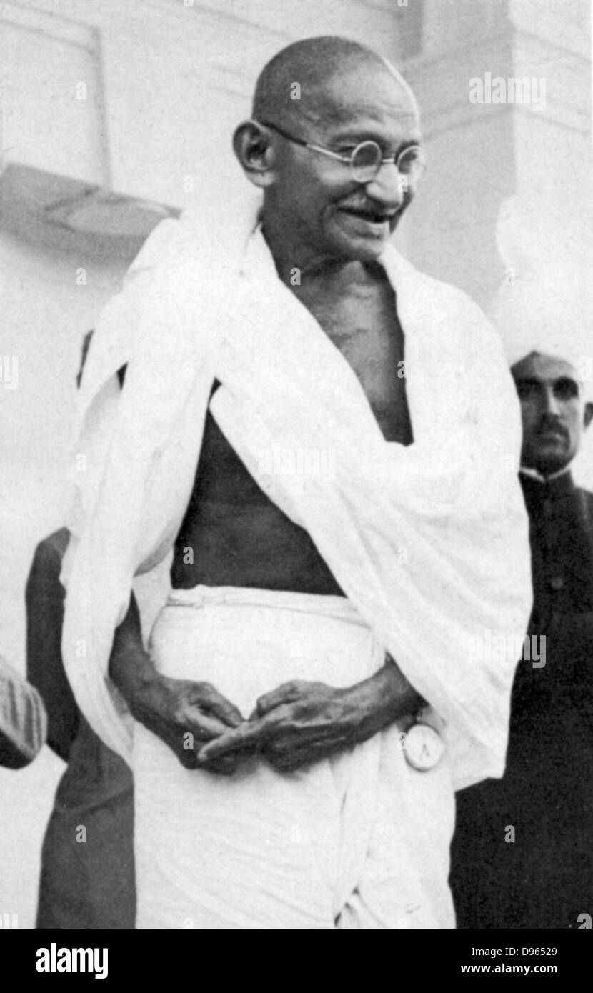 Mohondas Karamchand Gandhi (1869-1948), connu sous le nom de Mahatma (grande âme). Le leader nationaliste indien. Banque D'Images