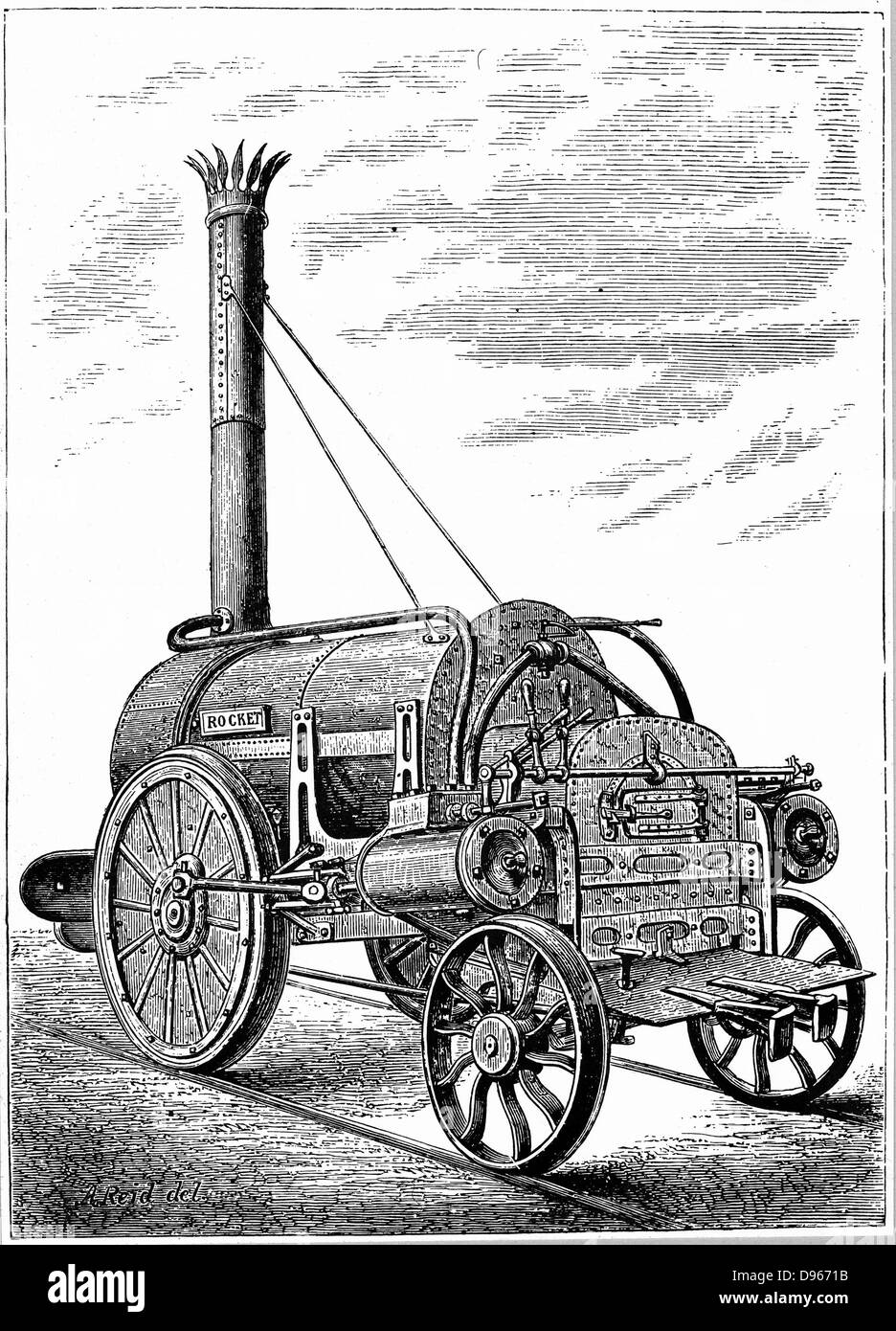 George Stephenson locomotive du 'Rocket'. La gravure sur bois c1875. Banque D'Images