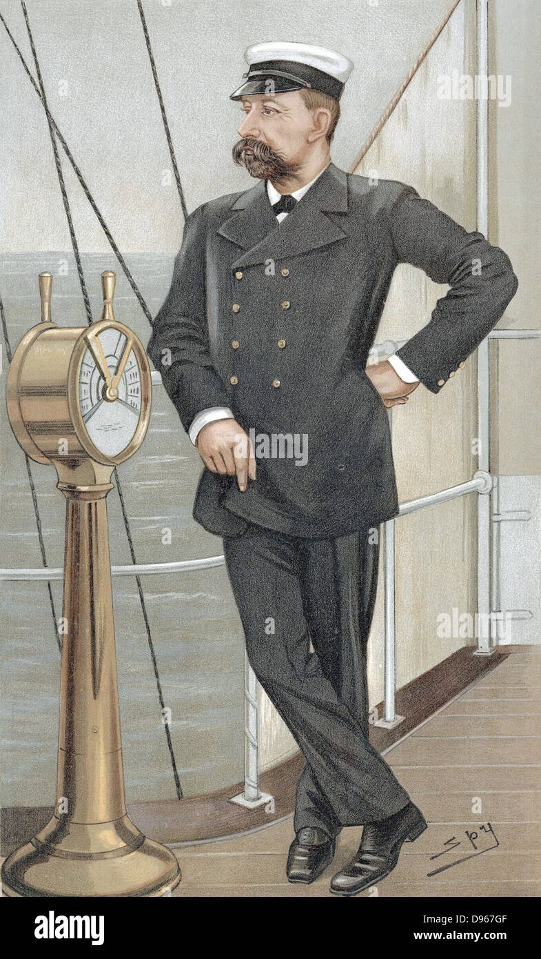 Albert Ier, prince de Monaco (1848-1922), botaniste amateur. Créé Musée Océanographique de Monaco et l'Institut océanographique de Paris. Caricature de 'Spy' (Leslie Ward - 1851-1922) pour 'Vanity Fair' London Juin 1900 Le montrant sur le pont de son yacht. Banque D'Images