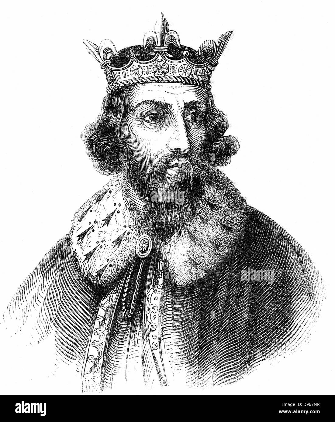 Alfred le Grand (849-899) roi anglo-saxon du Wessex de 871. Défait les Danois à Edington, Wiltshire. Il a signé le traité de partition et formalisation de Danelaw 886. Gravure c1850 Banque D'Images