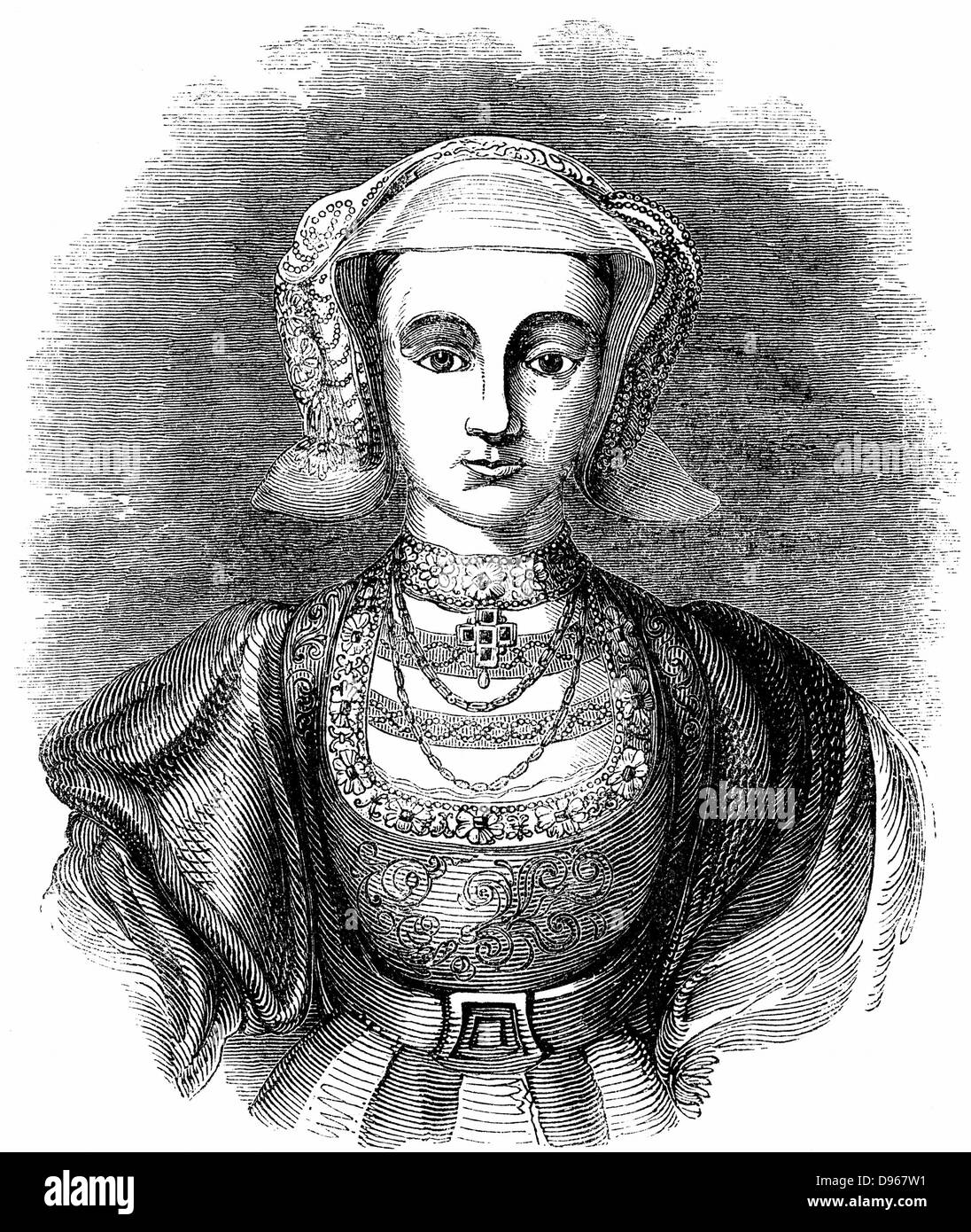 Anne de Cleeves (1515-1557) princesse allemande protestante, quatrième épouse d'Henry VIII d'Angleterre, qui l'épousa pour des raisons politiques mais a trouvé sa peu intéressant. Mariage annulé après six mois. Gravure du xixe siècle. Banque D'Images