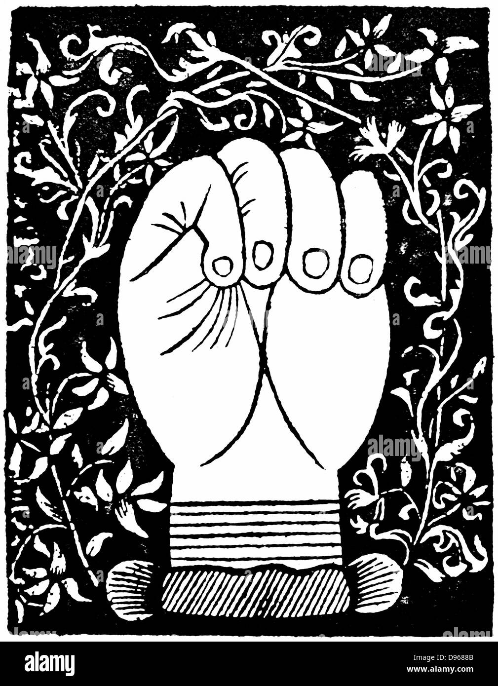 Chiromancie : Lignes de la main fermée de Andre Corvo 'L'Art de Chyromance' Lyon c1545. Gravure sur bois. Banque D'Images