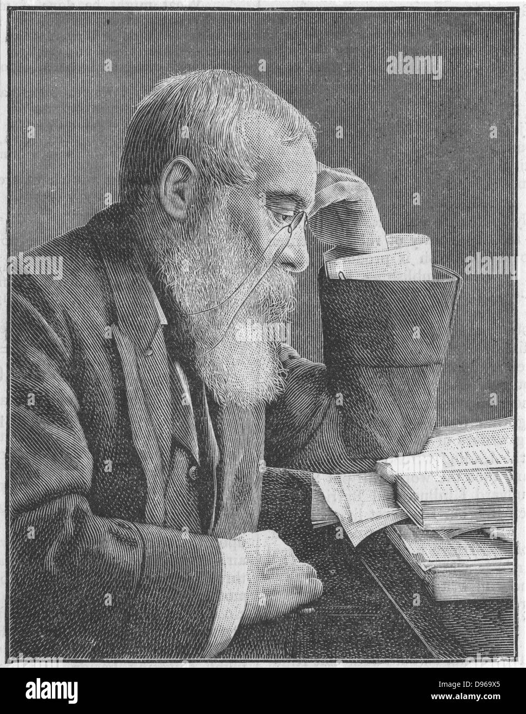 Walter Besant (1836-1901), réformateur social Anglais, romancier et éditeur. Premier président de la Société des auteurs (1884). La gravure sur bois, 1901 Banque D'Images