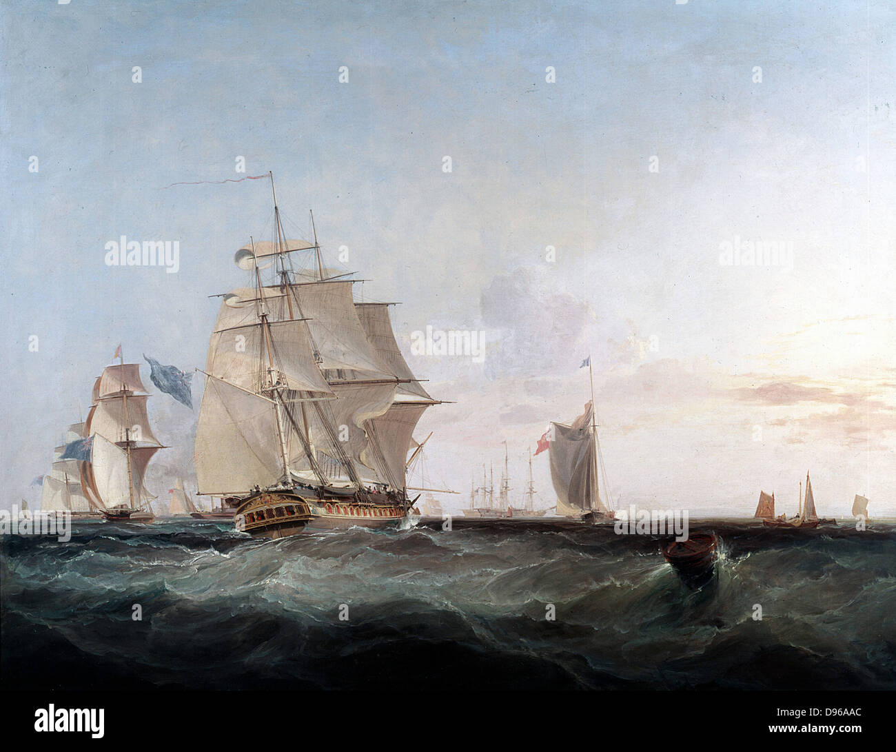 Navires marchands et autres voyage dans la Manche" Huile sur toile réalisée par le peintre britannique George Chambers (1803-1840) Banque D'Images