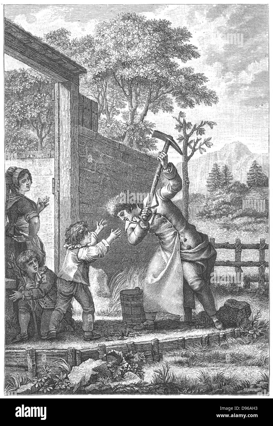 La destruction de l'aqueduc. Illustration d'un incident survenu en Jean-Jacques Rousseau "aveux", Paris, 1782-1789. Banque D'Images