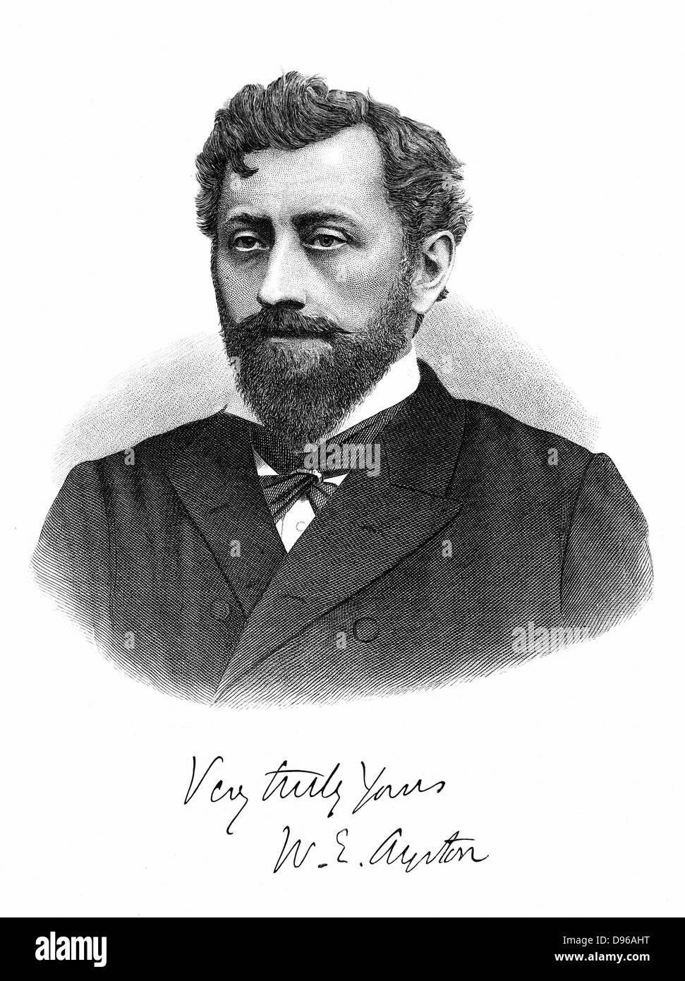 William Edward Ayrton (1847-1908), physicien britannique, inventeur et ingénieur en électricité. Professeur de génie électrique, South Kensington, Londres. Publié 1892 Gravure Banque D'Images