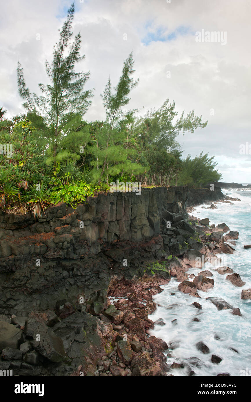 Côte volcanique près de St Philippe sur l'île française de la réunion dans l'Océan Indien. Banque D'Images