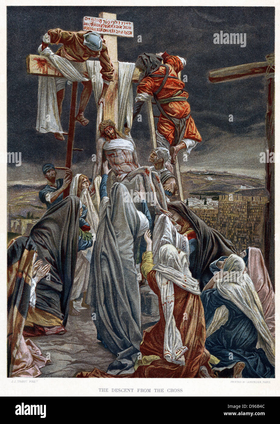 Descente de la Croix. Illustration par JJ Tissot pour son 'La vie de notre Sauveur Jésus Christ' London c1890. Oleograph. Banque D'Images