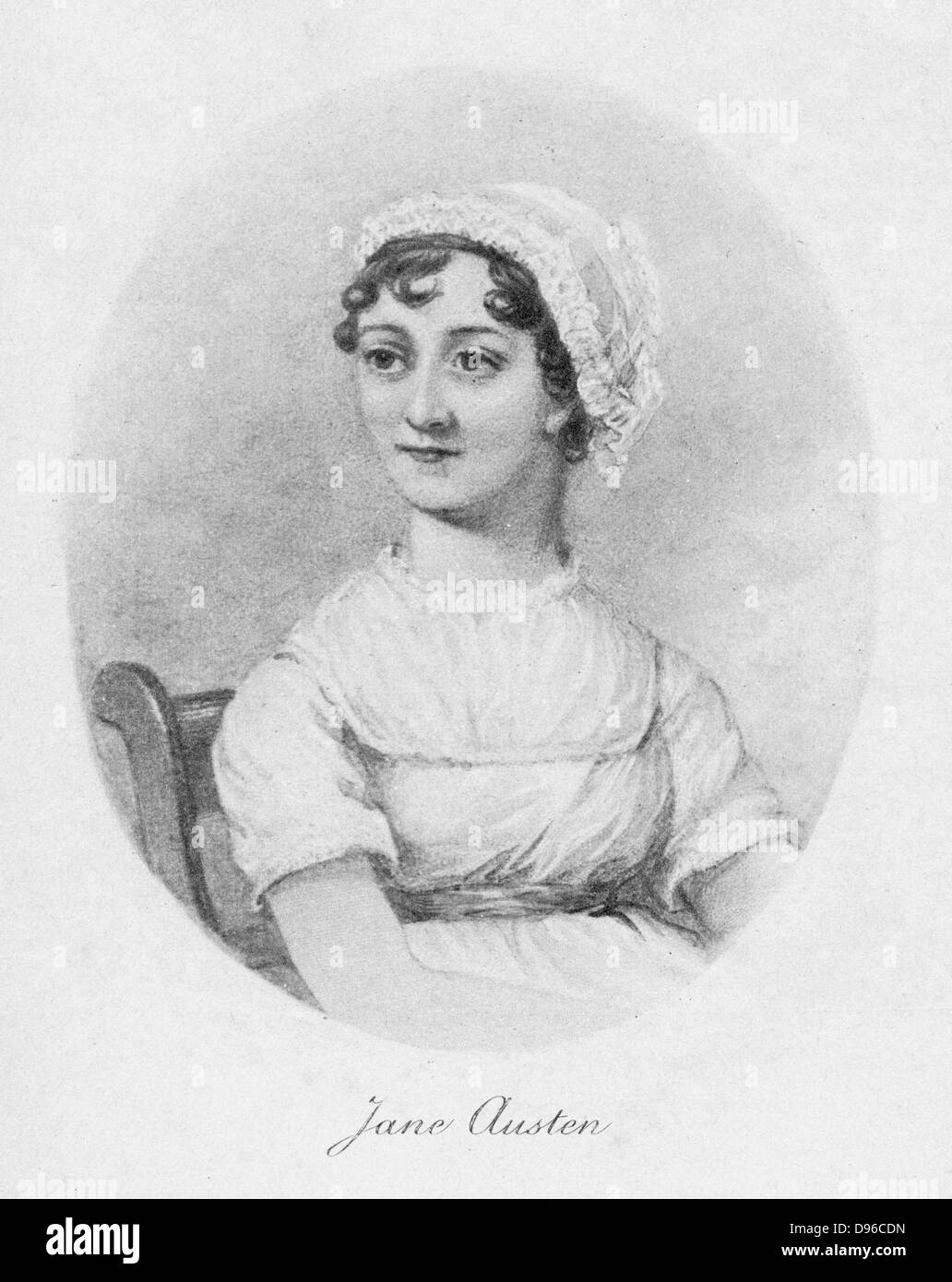 Jane Austen (1775-1817) c1810, 1902. Romancier anglais connu pour ses six grands romans "sens et sensibilité', 'Orgueil et préjugés', 'Mansfield Park", "Emma", "persuasion" et "Northanger Abbey". À partir de 'Jane Austen : sa maison et ses amis' par Constance Hill. (Londres, 1902). Banque D'Images