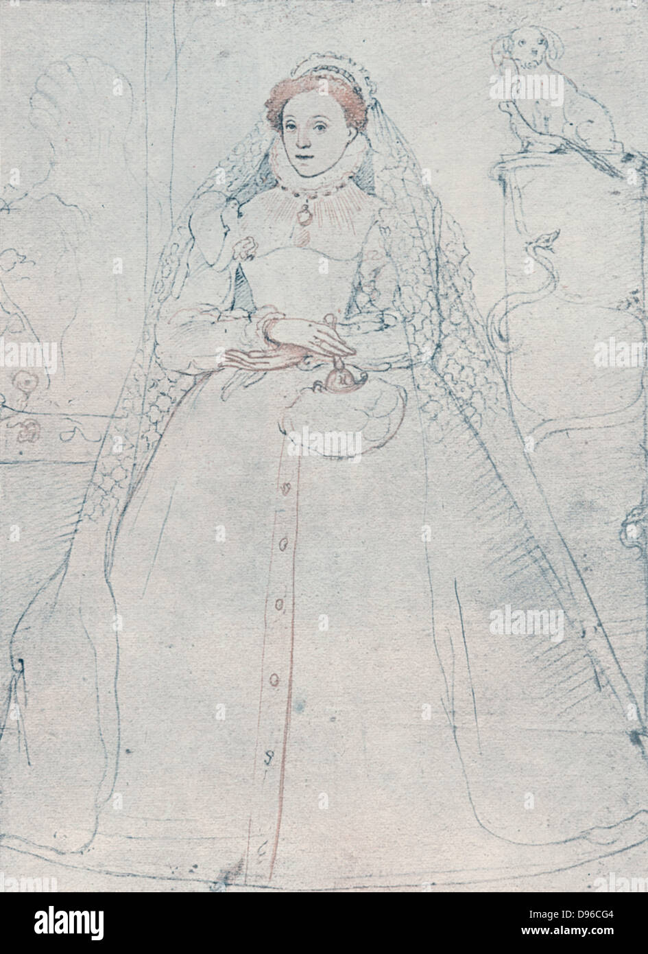 Elizabeth I (Queen) Maalouf de l'Angleterre et l'Irlande à partir de 1558. Tudor dernier monarque. Dessin au Crayon de 1575 attribué à Fredrigo Zuccero ou Zucchero. Banque D'Images