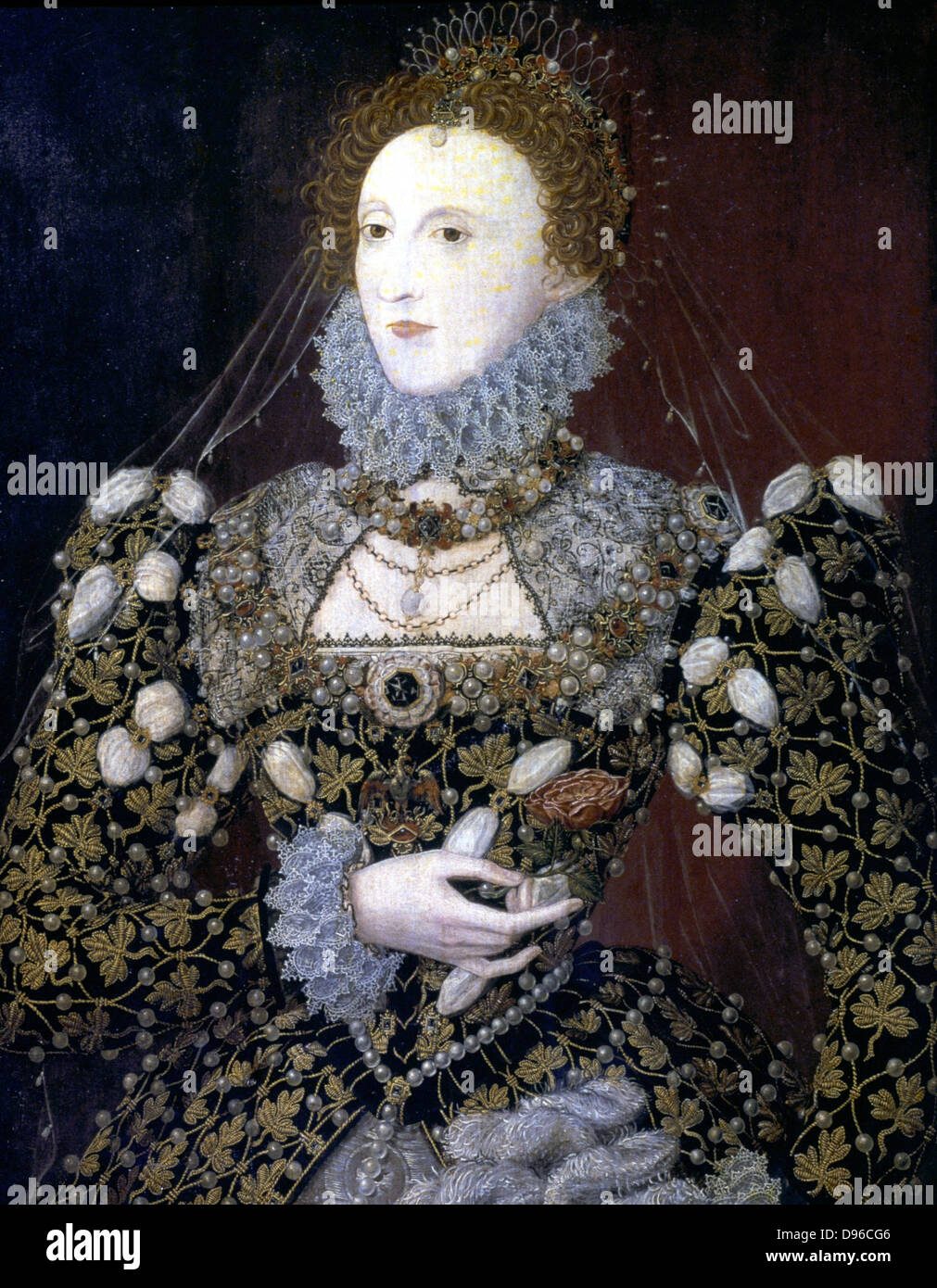 Elizabeth I (Queen) Maalouf d'Angleterre et d'Irlande de 1558, dernier monarque Tudor. Le Phoenix portrait attribué à Nicholas Hilliard (1537-1619) 1575 Banque D'Images