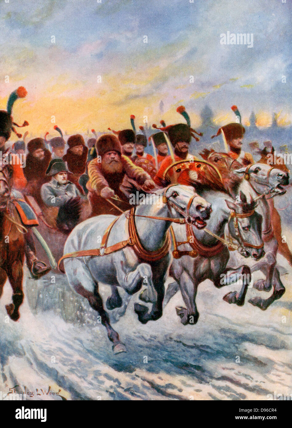Retraite de Napoléon à partir de Moscou, 1812. Des 600 000 soldats de sa Grande Armée, seulement environ 100 000 retournés. Au début du xxe siècle l'illustration de livres. Banque D'Images Retraite de Napoléon à partir de Moscou, 1812. Des 600 000 soldats de sa Grande Armée, seulement environ 100 000 retournés. Au début du xxe siècle l'illustration de livres. Banque D'Images
