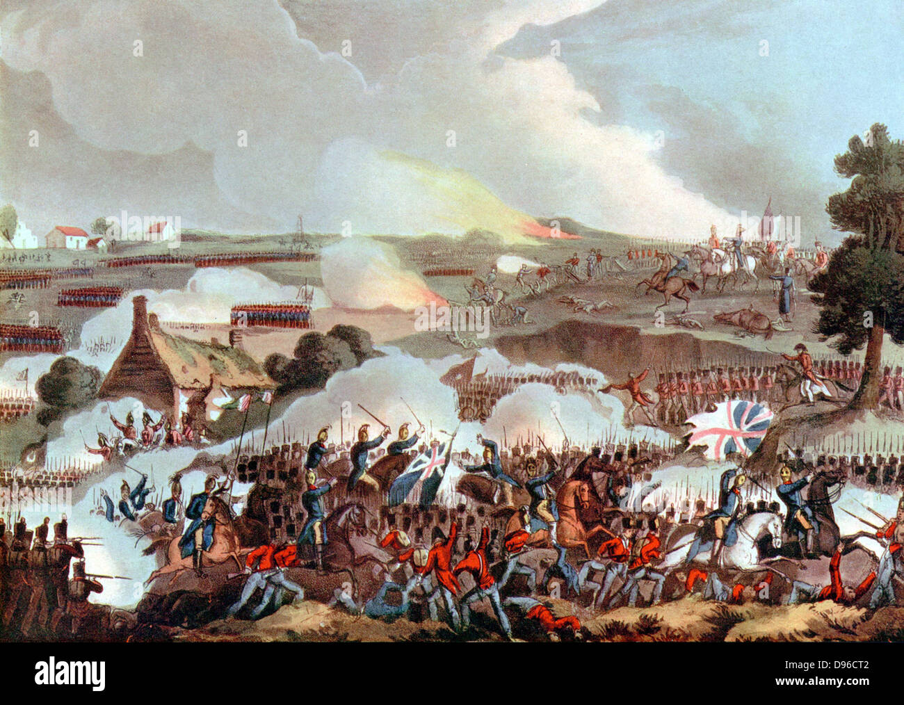 Centre de l'armée britannique en action à Waterloo 18 Juin 1815, la dernière bataille des guerres napoléoniennes. Après W Heath. Banque D'Images