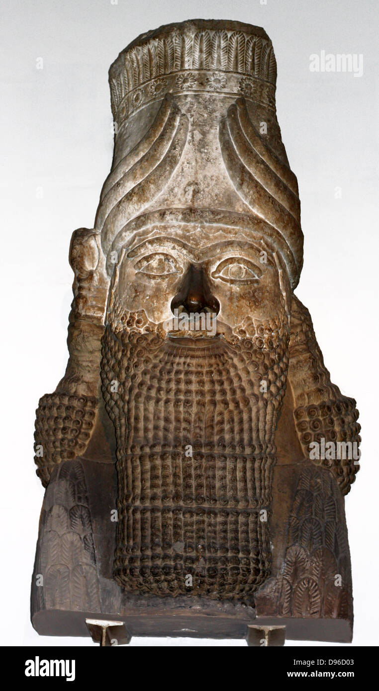 Statue tête assyrienne. (Vers 710-705 avant J.-C.). Prises de Khorsabad. À partir d'un Šedu, un esprit protecteur statue palais garde les portes. Banque D'Images