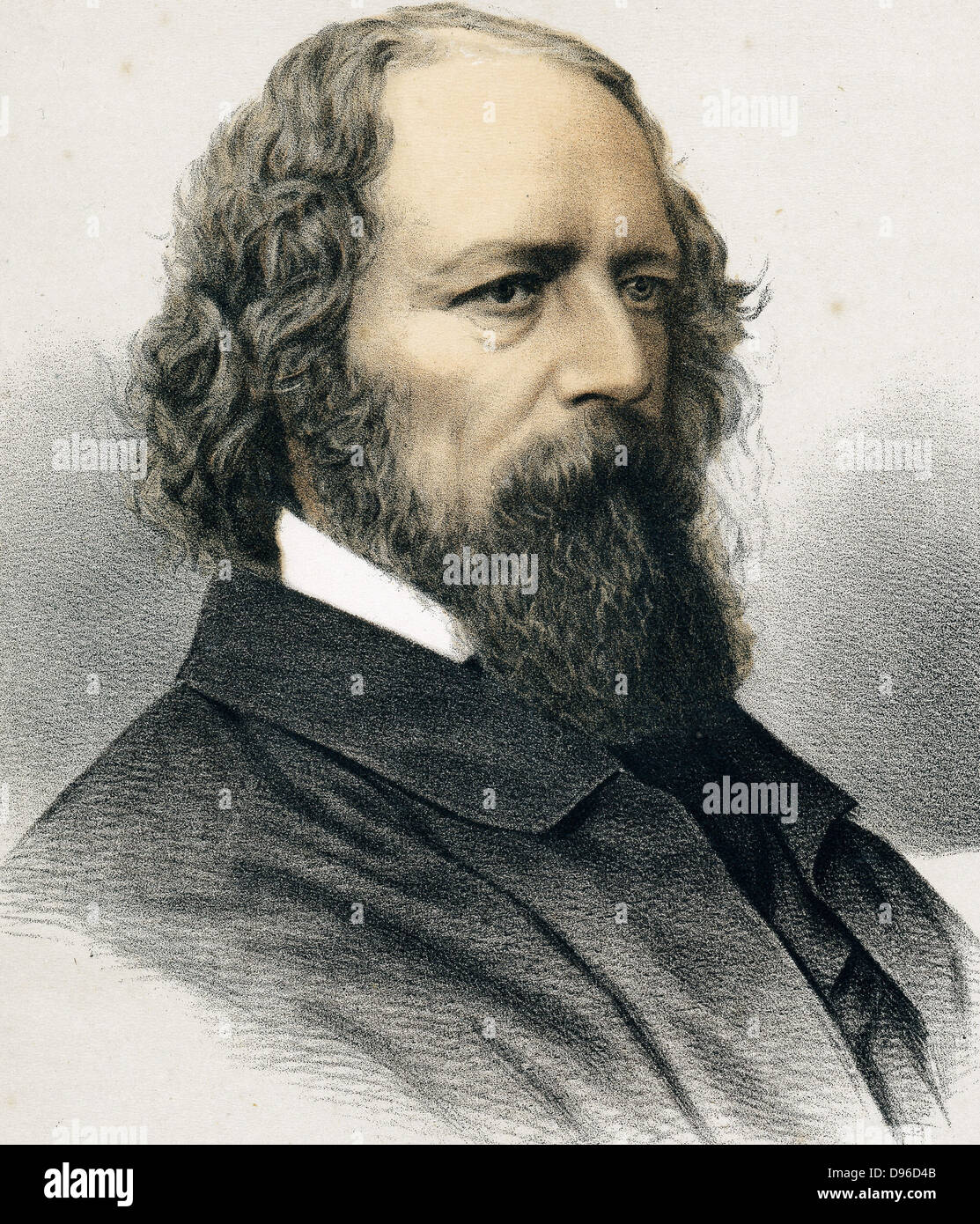 Alfred, lord Tennyson (1809-1892), poète britannique. Poète Lauréat 1850. Lithographie teintée publié c1880. Banque D'Images